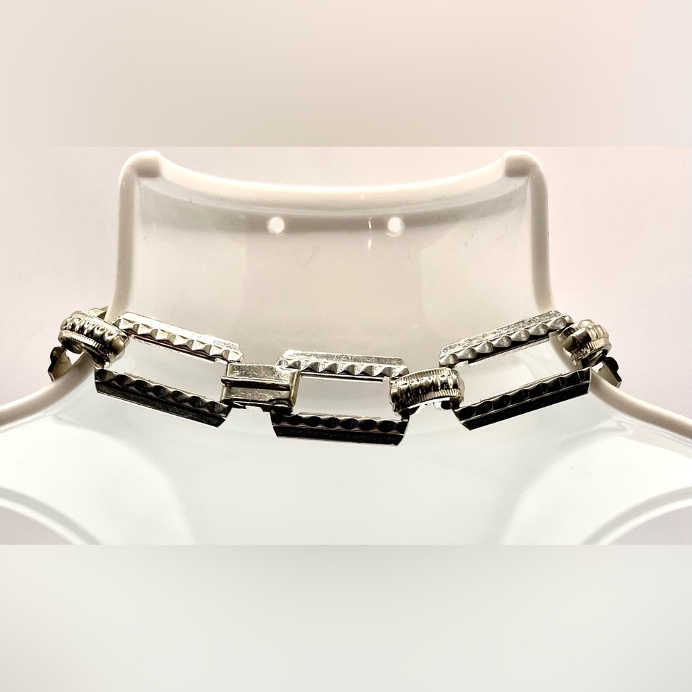 Vintage Silver Tone Rectangular Linked Necklace C… - image 5